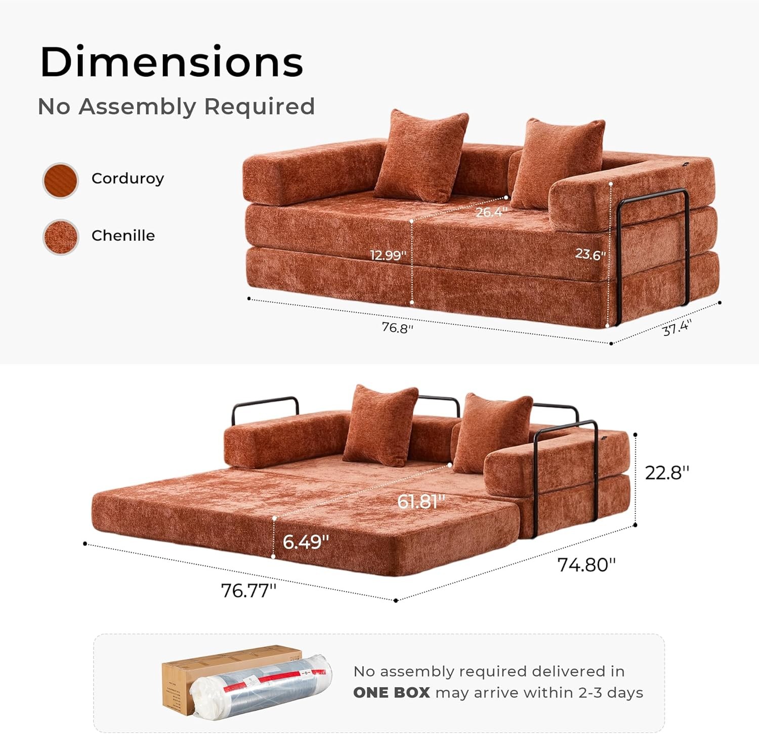 77″ Convertible Sleeper Sofa Bed, Bonel Cloud Queen Futon Couches