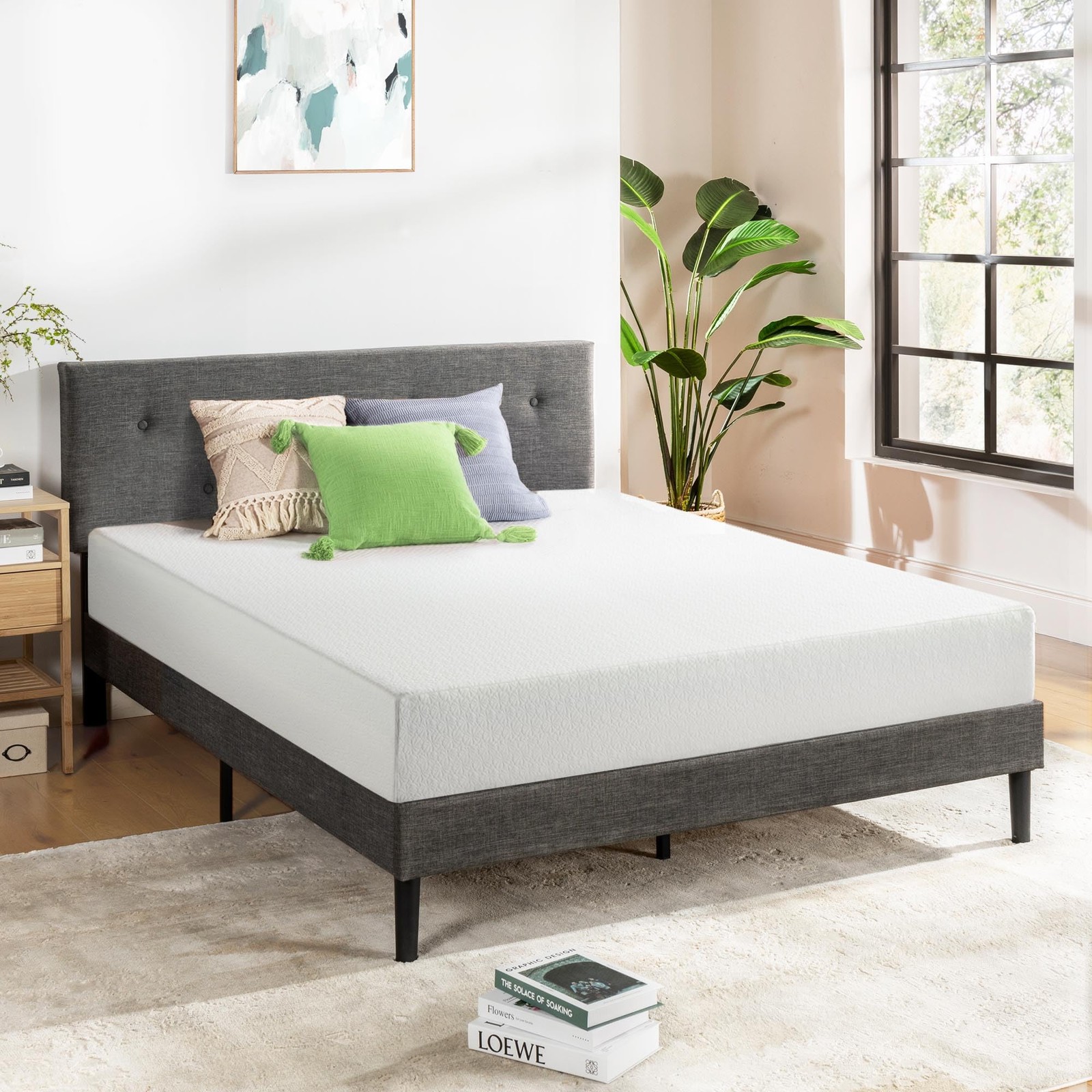 8 inch Twin Mattress Bed-In-A-Box, Green Tea Memory Foam, White