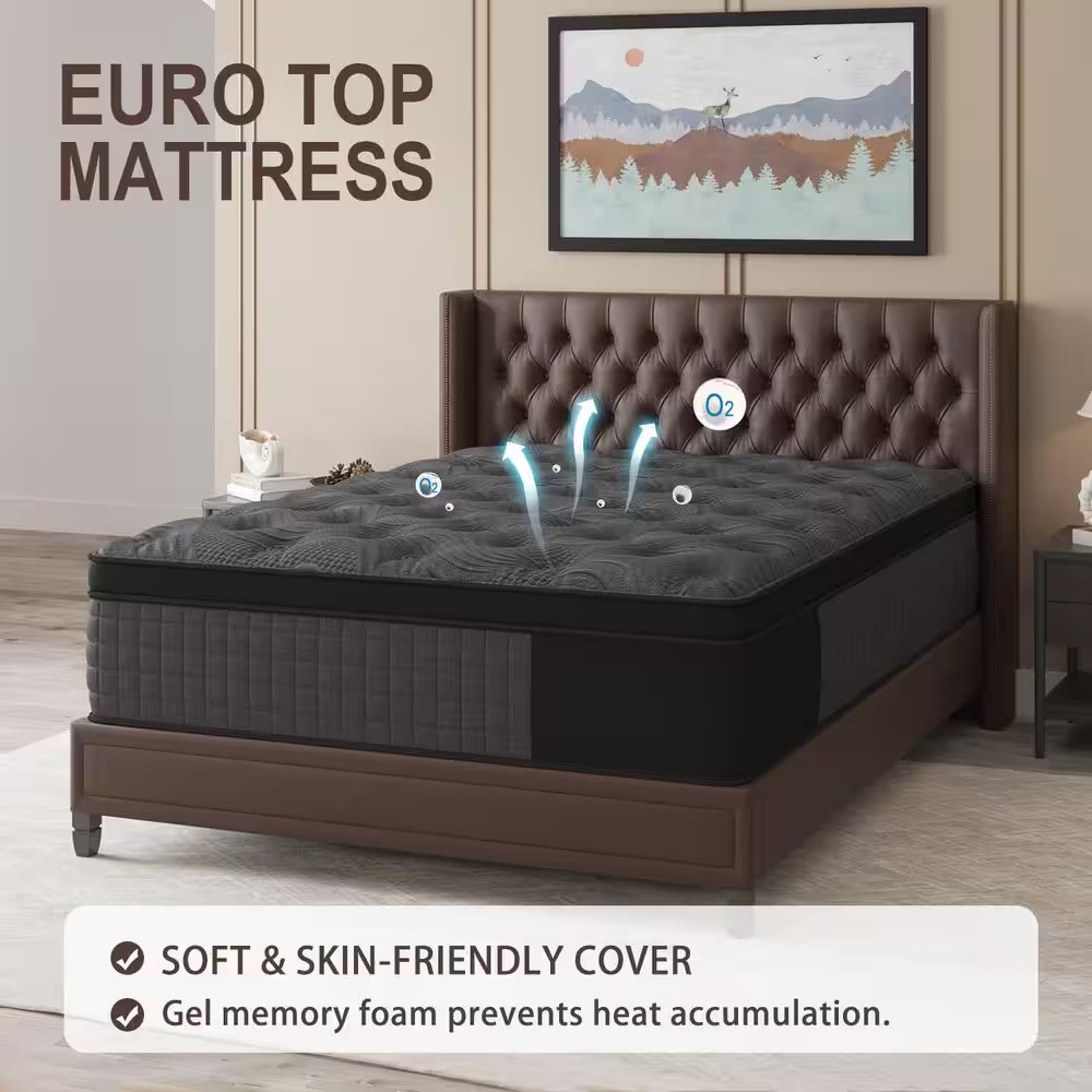 King Medium Firm Gel Memory Foam 14 In. Hybrid Mattress Euro Top Individually Wr