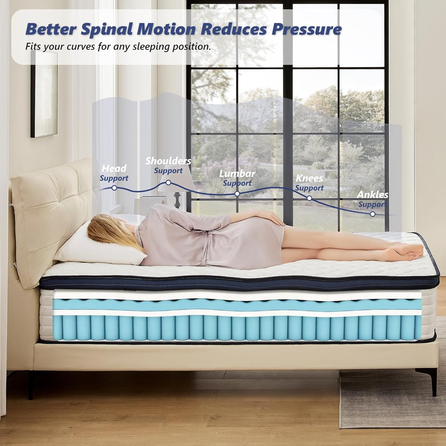 14″ Queen Mattress – Memory Foam & Pocket Coils, Medium Firm, Pressure Relief