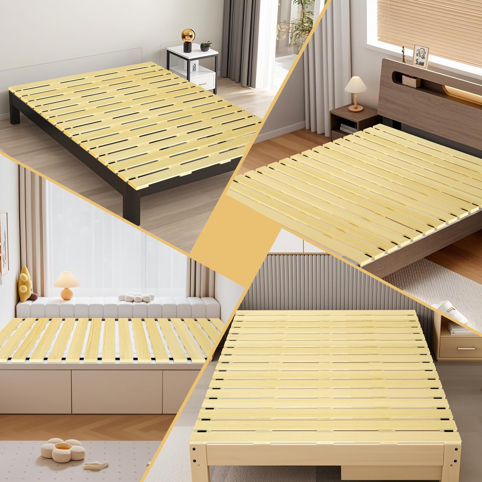 Japanese Tatami Mat Floor Bed, Knotless Solid Wood, Roll-Up Slatted Bed Plate…