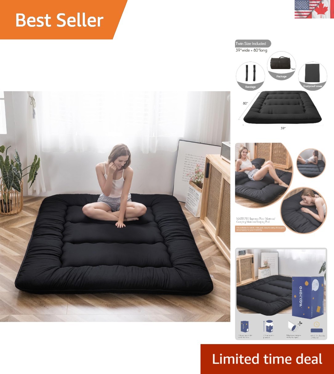 Versatile Twin Size Futon Mattress – Pillow Top Design, Dustproof Cover Included