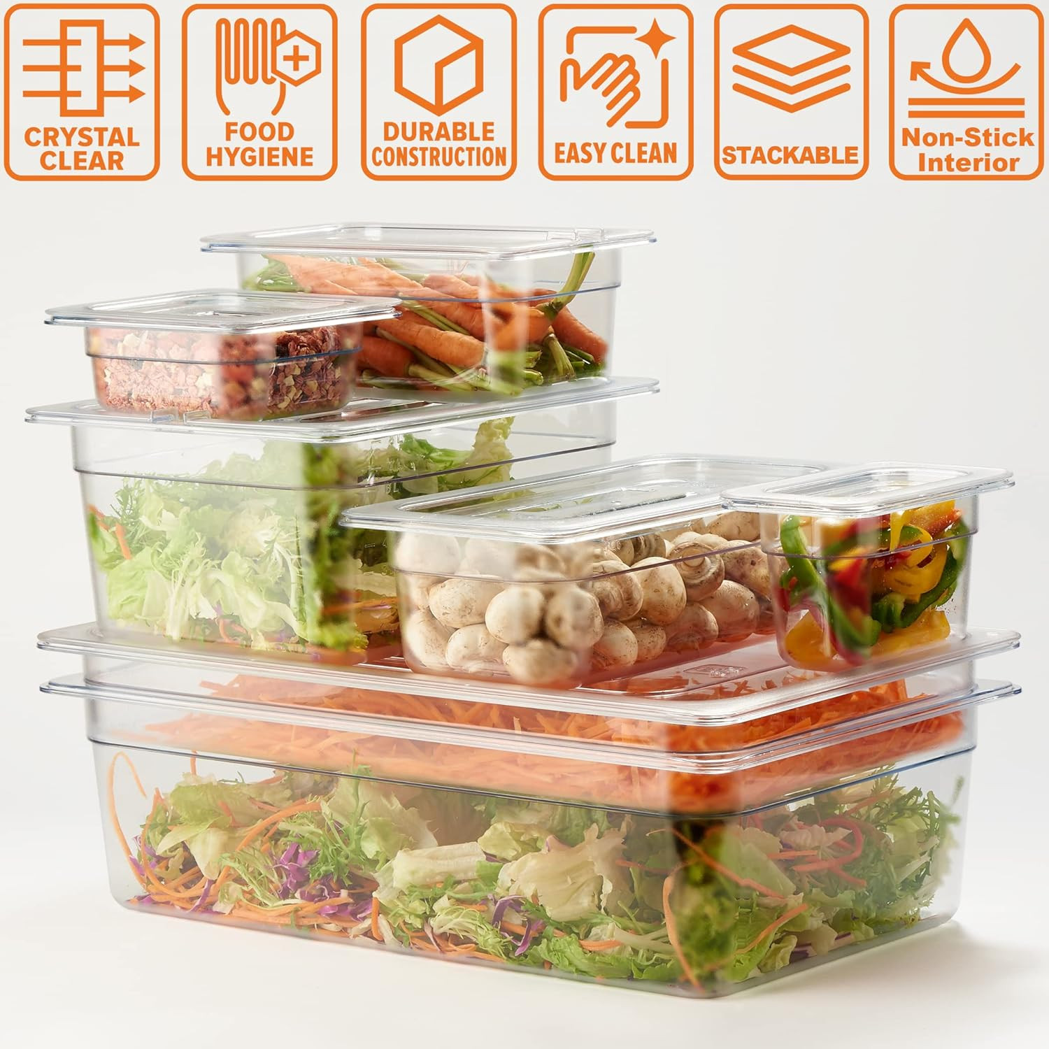 6-Pack 1/6 Size 2.5″ Deep NSF Polycarbonate Food Pans | Dishwasher & Freezer Saf