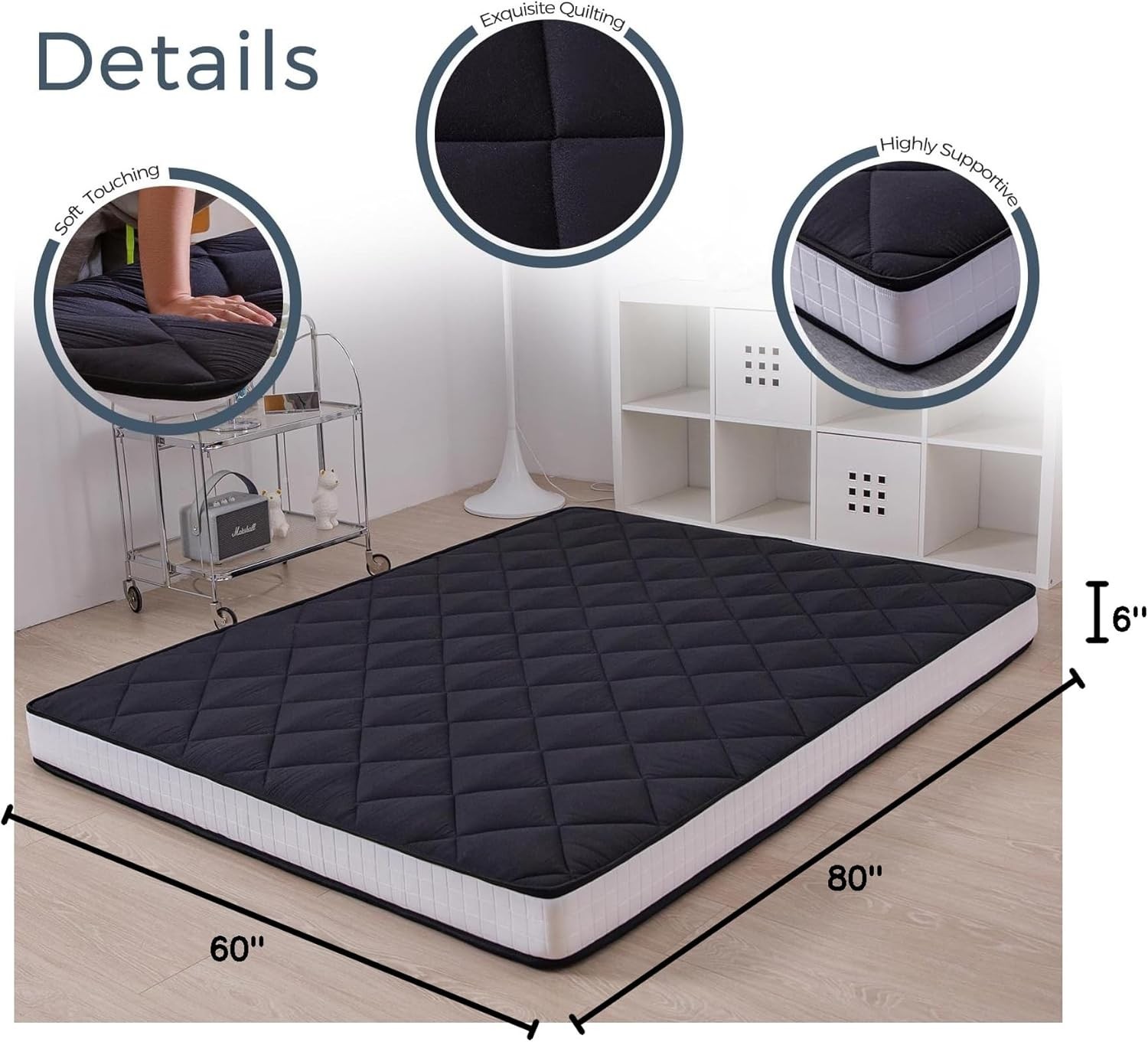 6″ Extra Thick Futon Mattress, Queen Size Diamond Pattern Mattress Pad Tatami…