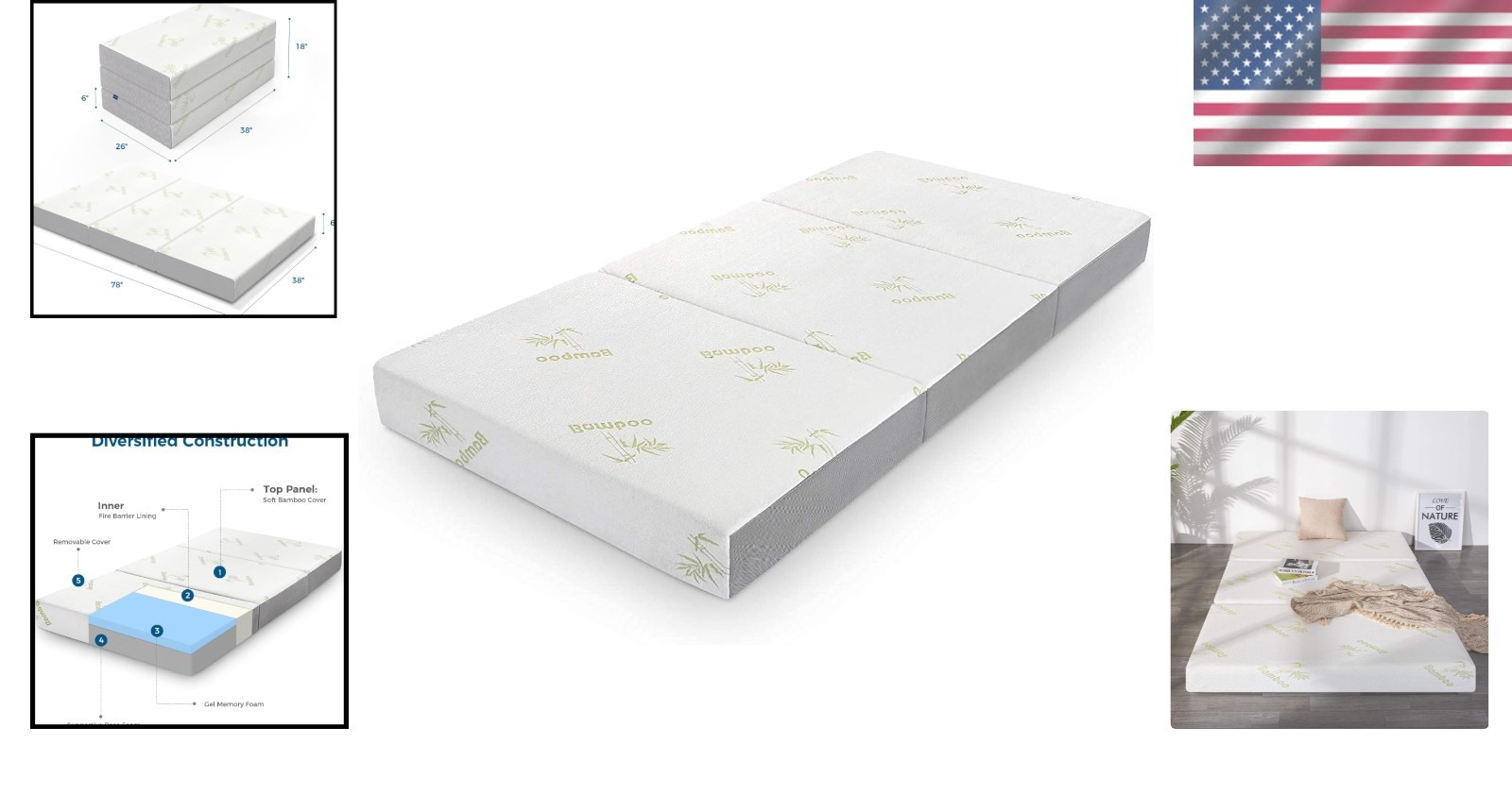 Portable 6-Inch Twin Folding Mattress – Trifold Memory Foam with Removable Cover