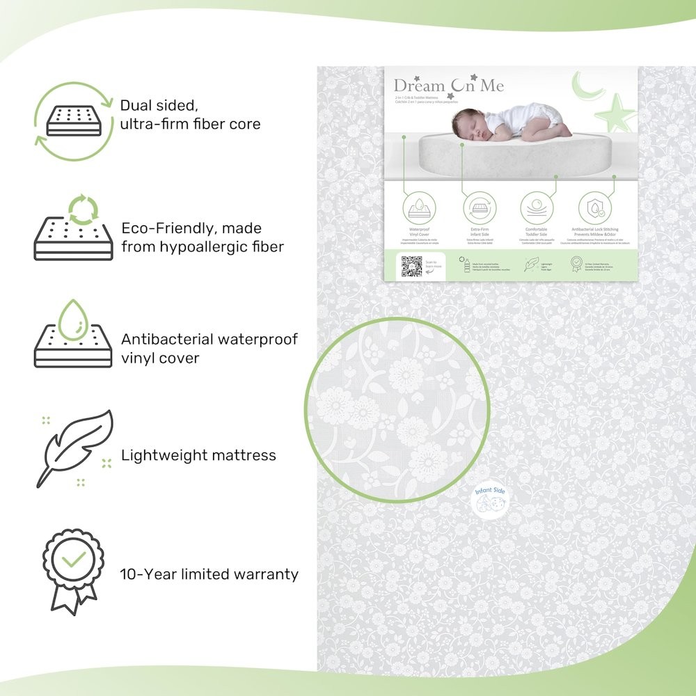 Dream On Me, Orthopedic Extra Firm Foam Standard Crib Mattress, Grey