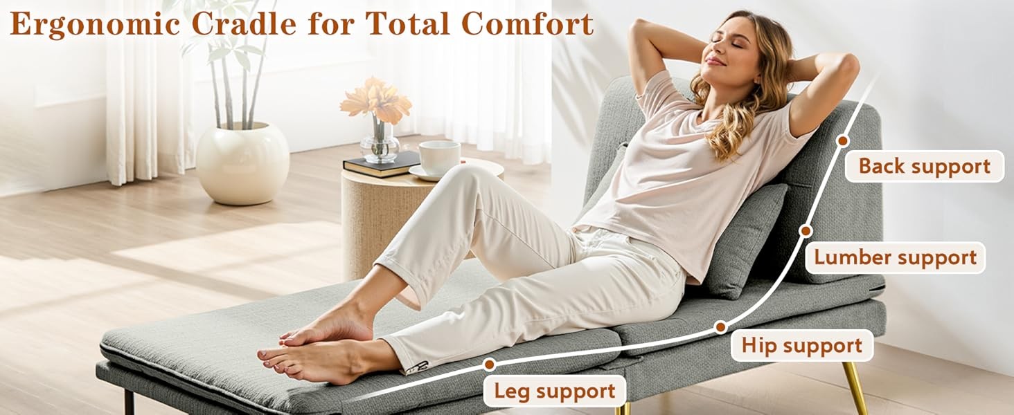 3-in-1 Convertible Sleeper Chair Bed, Futon Sofa Chair with Ba