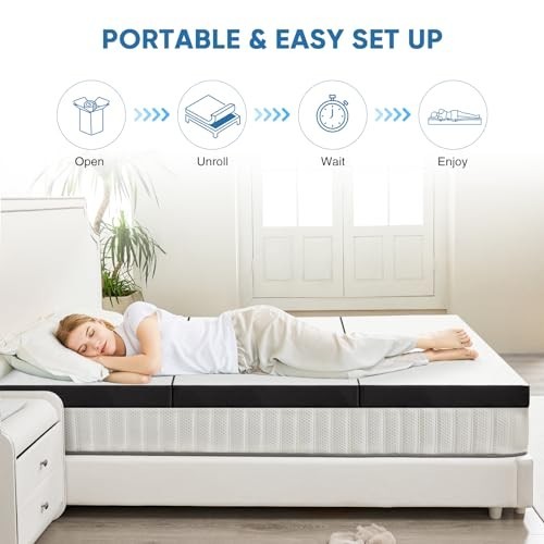 Tri-Fold Memory Foam Mattress 3″ Twin Size Portable Bed, Washable Cover, Travel