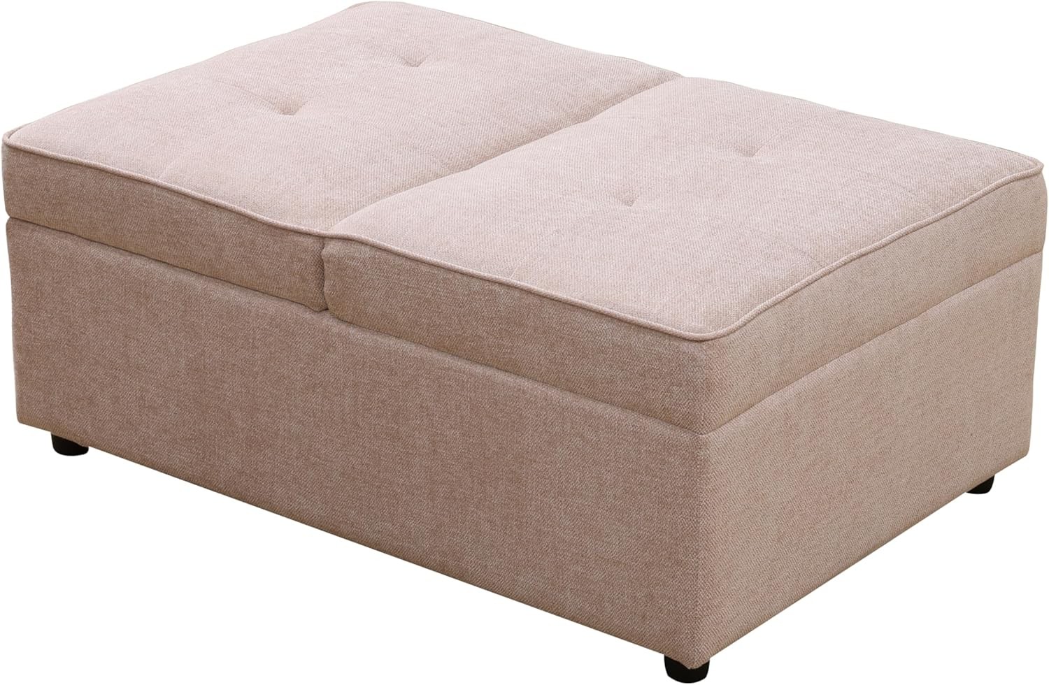 Convertible Ottoman Sofa with Stora, Modern Sacloth Futon Couch with 2