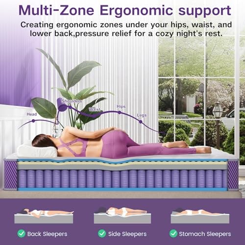 Mattress 12 Inch Size Mattress Memory Foam Hybrid Queen 12inch-Purple