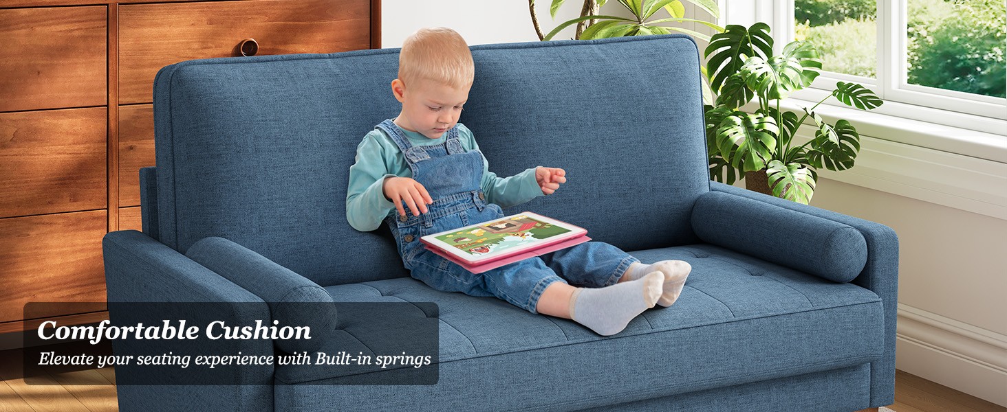 Loveseat Sofa with Solid Wood Legs, 48″ Small Couches for Small