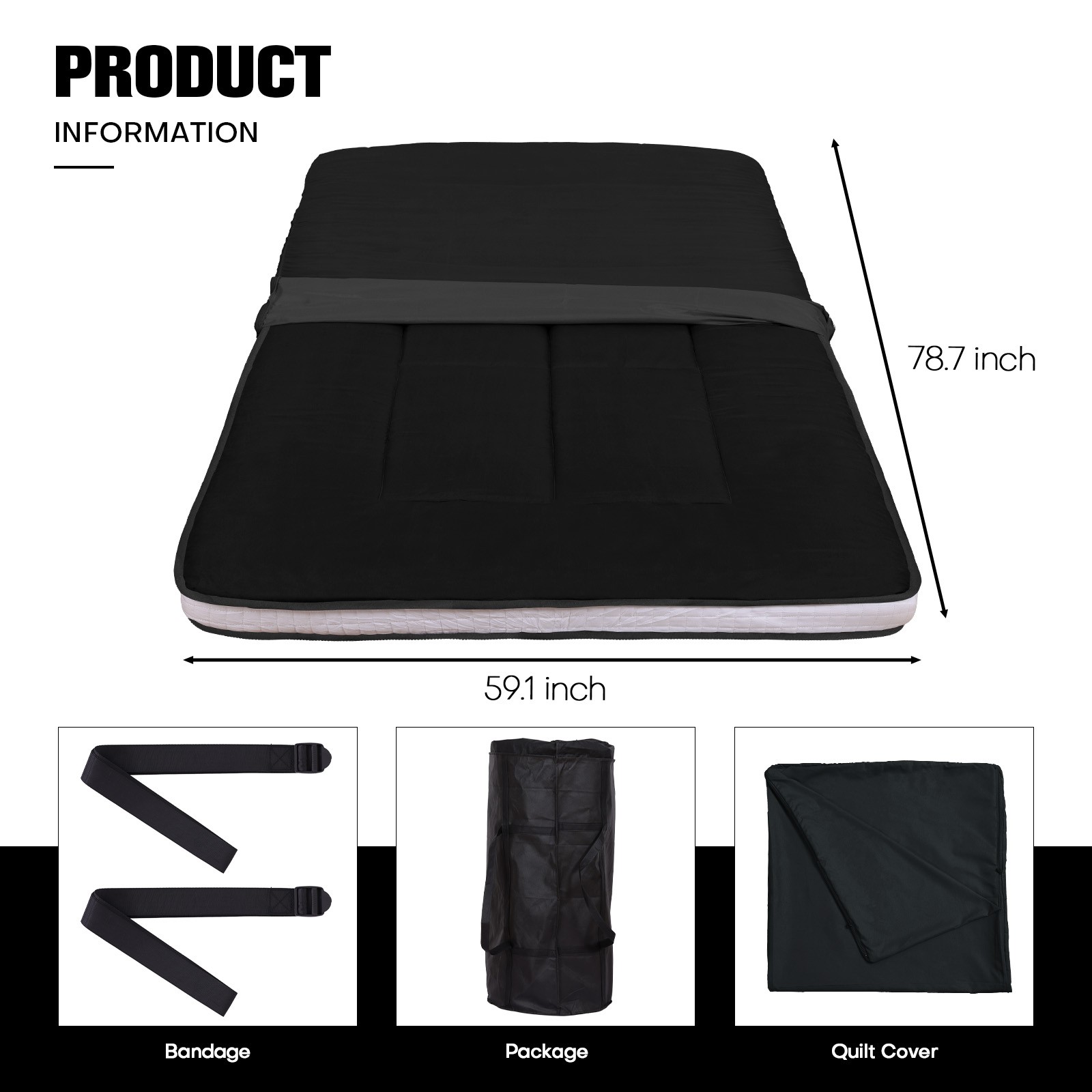 Memory Foam Japanese Tatami Futon Floor Mattress for Guest Dorm Roll-Up w/ Cover