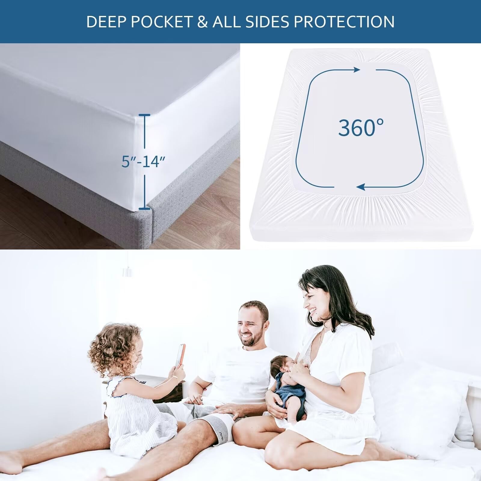 Waterproof Mattress Protector Twin Size,Mattress Cover Protector, Twin, White