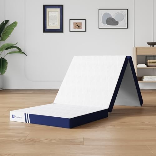 Foldable Memory Foam Mattress 4″ Trifold Portable for Camping, Travel, Guest Roo