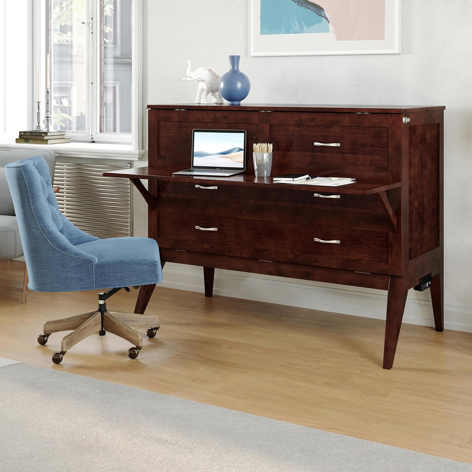 Northampton Murphy Bed Desk with Memory Foam Mattress & USB Charger, Walnut