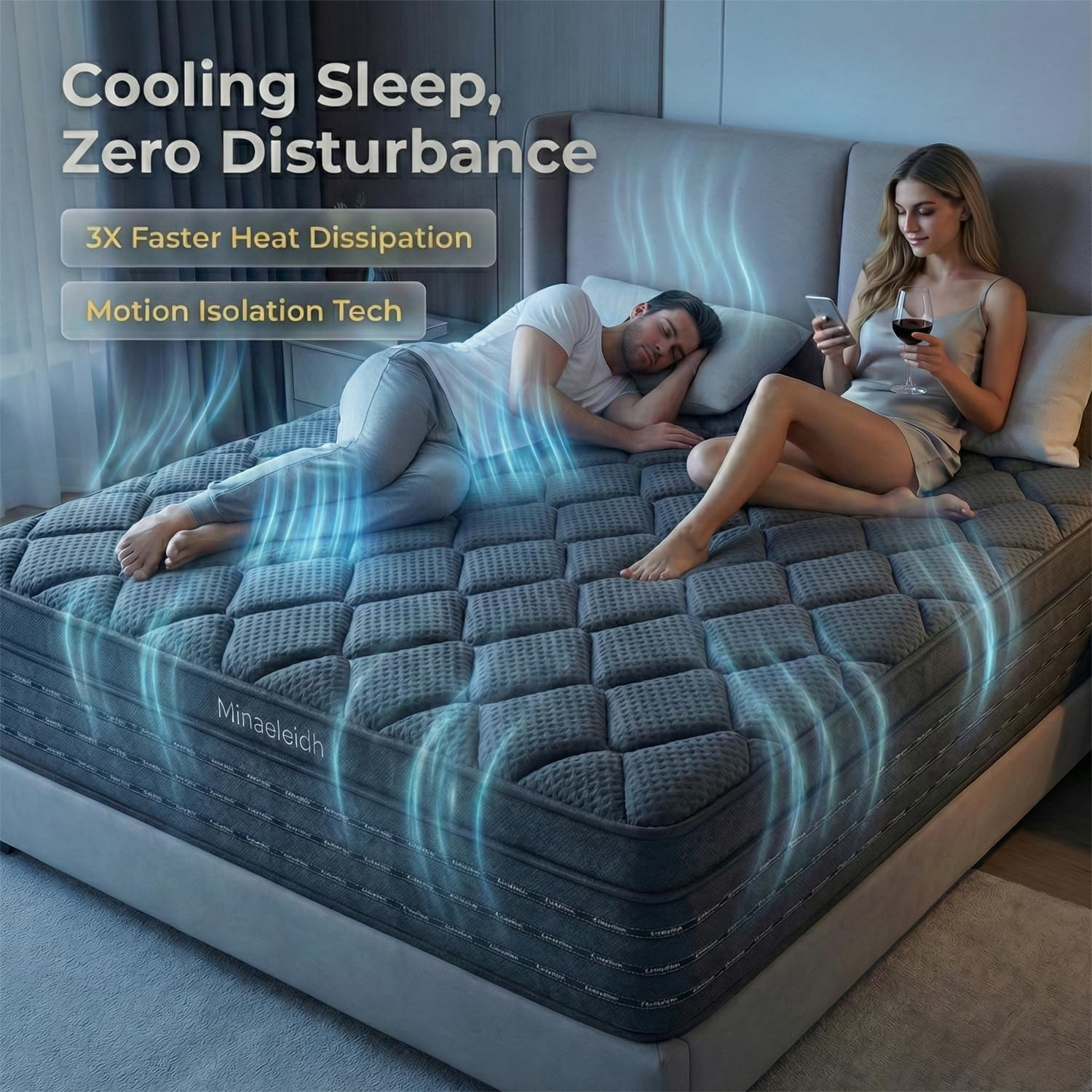 12″ Queen Hybrid Mattress, Cooling Gel Foam, Motion Isolation, 365-Night Trial