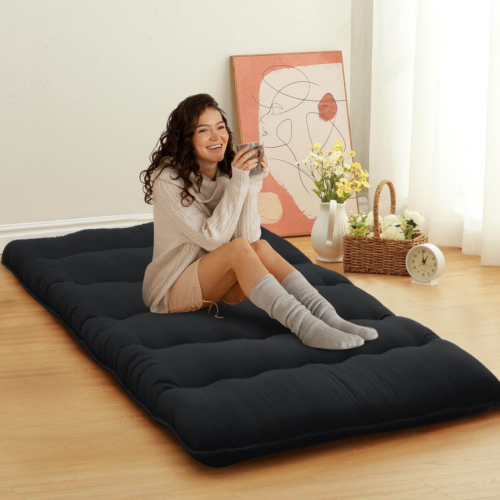 Foldable Japanese Floor Mattress Twin/Full/Queen Roll Up Mattress Sleeping Pad