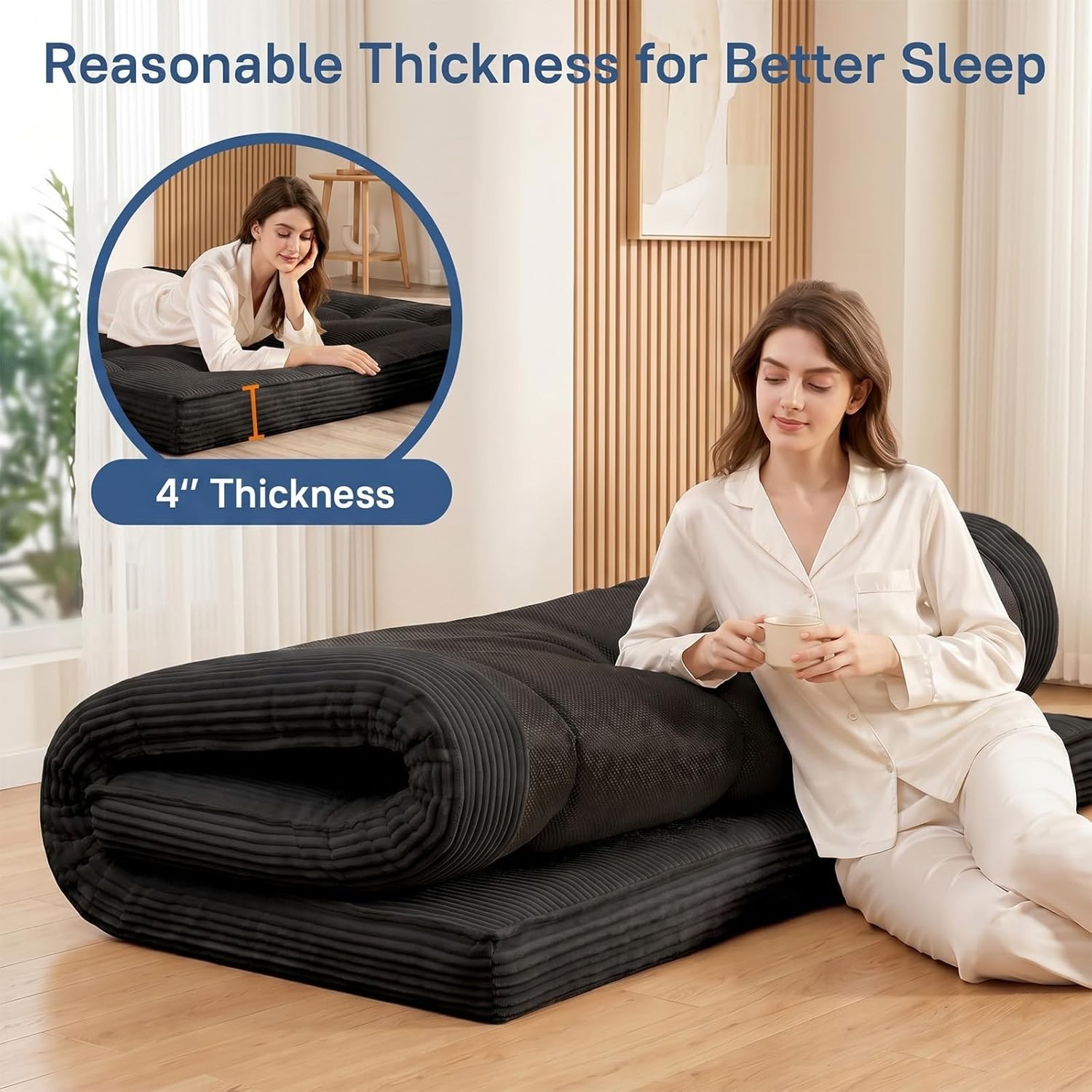 Extra Thick Futon Mattress – Japanese Floor Mattress for Adults, Portable Fol…