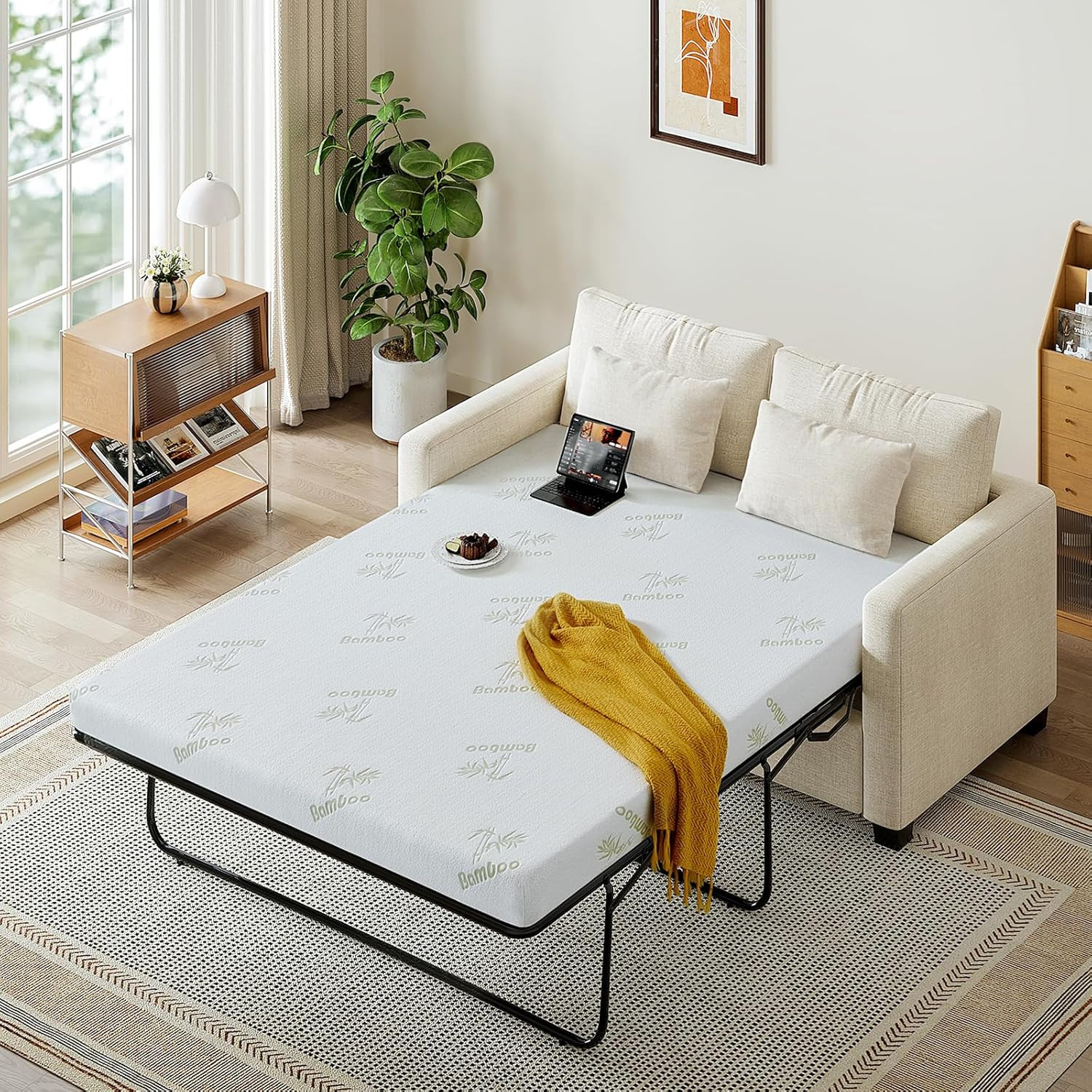 Queen Size 4.5″ Gel Memory Foam Sofa Bed Mattress with Soft Cover