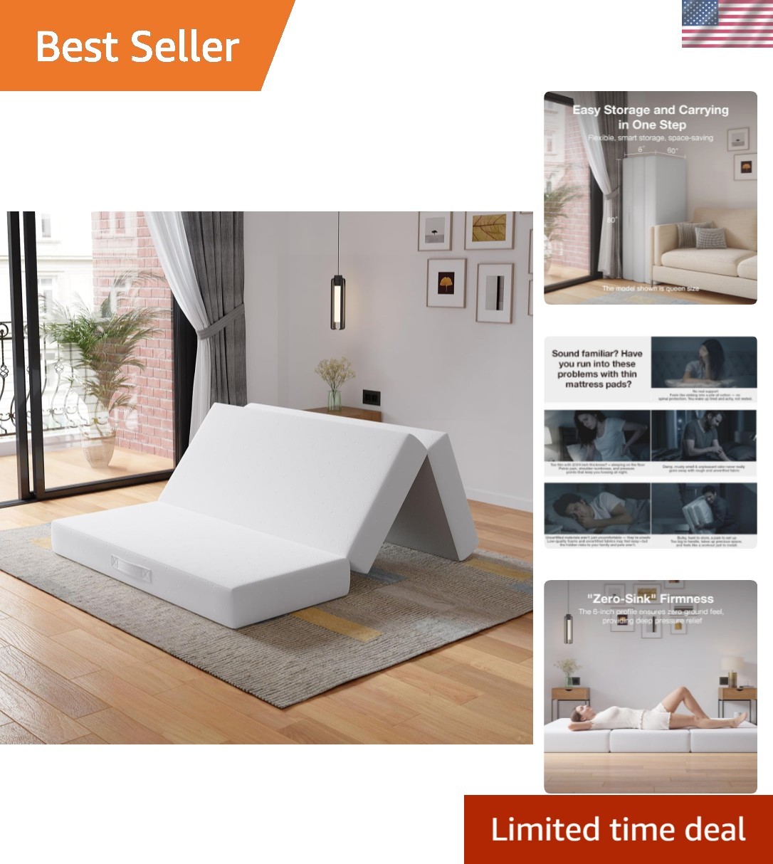Foldable Mattress Queen | 6 inch Folding Mattress Floor Sofa | Trifold Mattre…