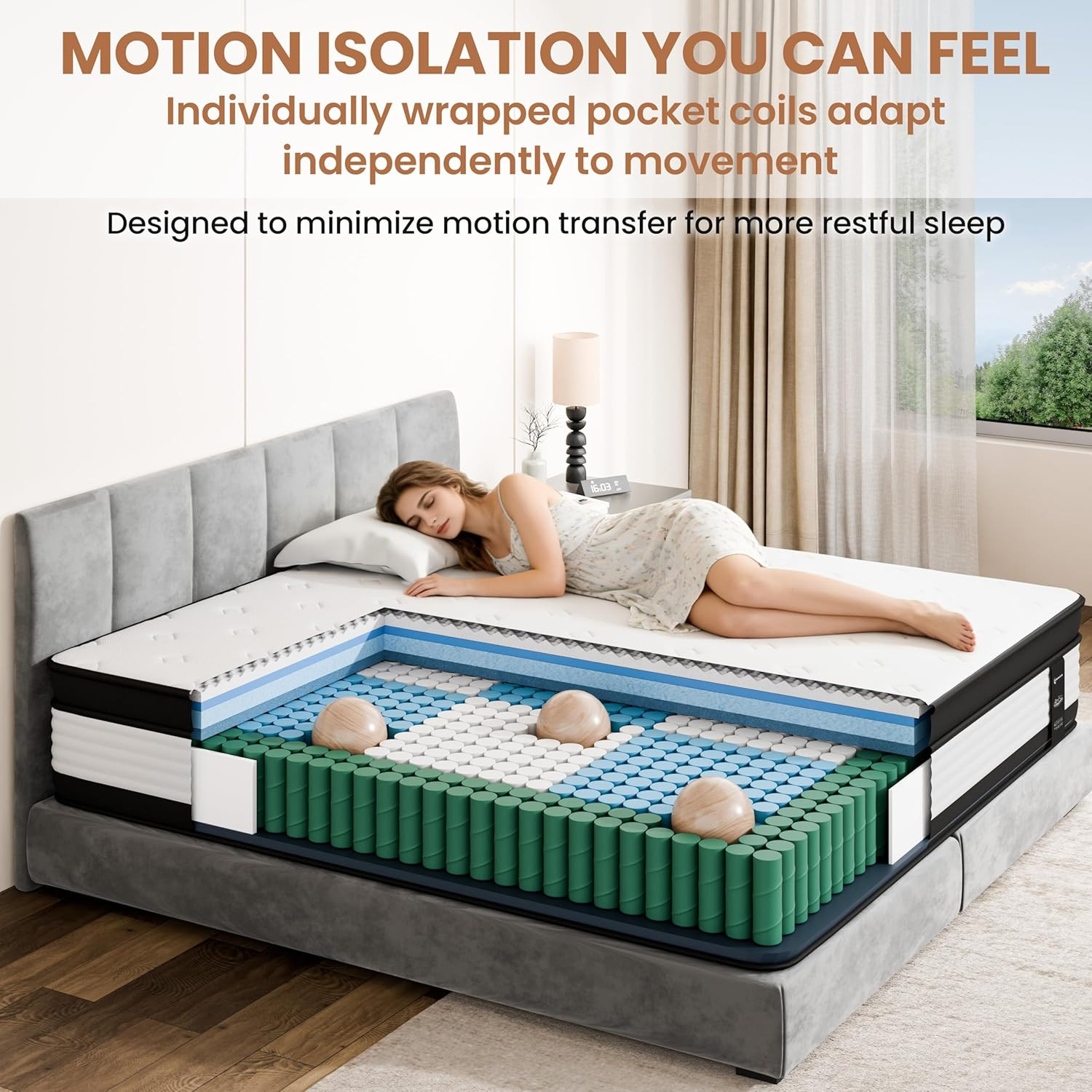 12″ Queen Hybrid Mattress – Memory Foam & Pocket Springs, Medium Firm, CertiPUR-