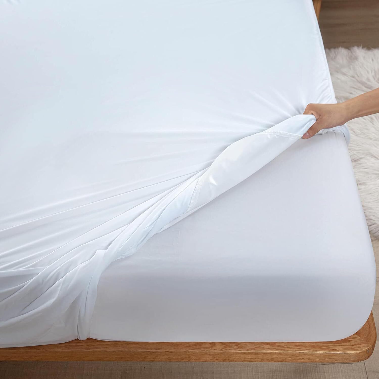 Kingnex Queen Mattress Protector Waterproof Fitted Sheet Style Queen, White