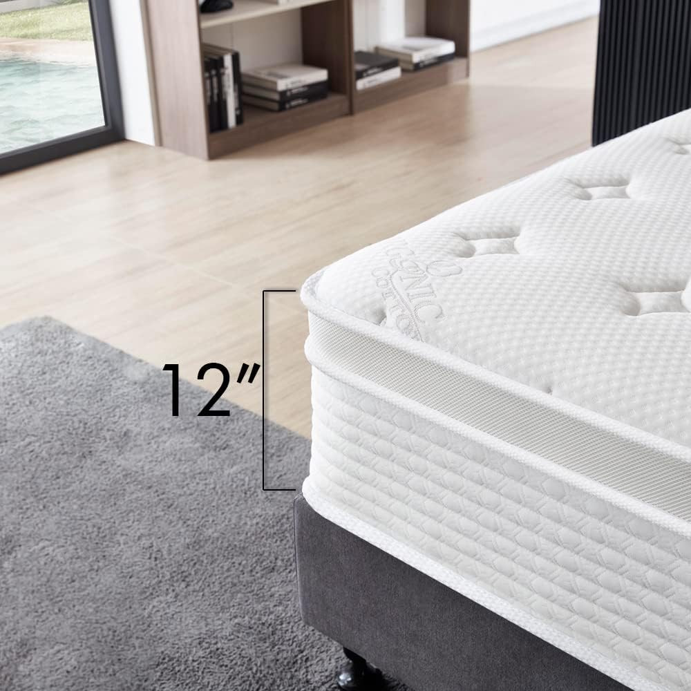 Full Size Mattress – 12 Inch Cool Memory Foam & Spring Hybrid Mattress with Brea