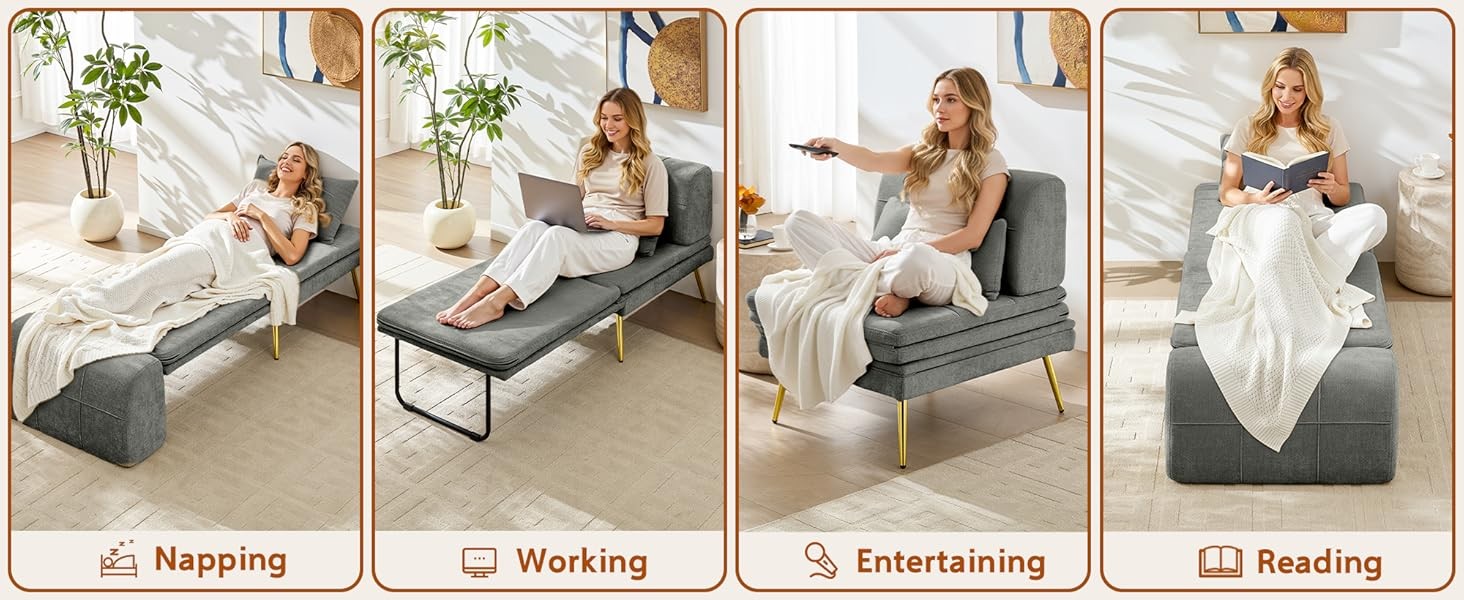 3-in-1 Convertible Sleeper Chair Bed, Futon Sofa Chair with Ba