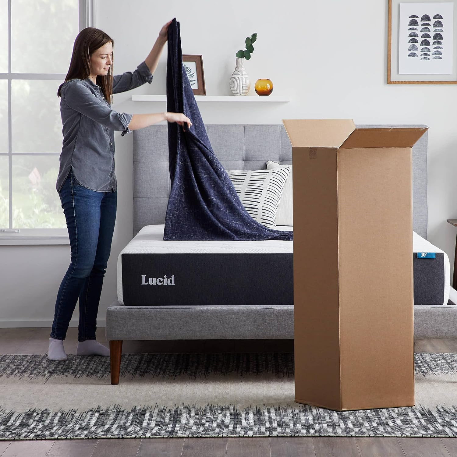 Queen 10″ Memory Foam Mattress – Cooling Gel & Bamboo Charcoal – Bed in a Box