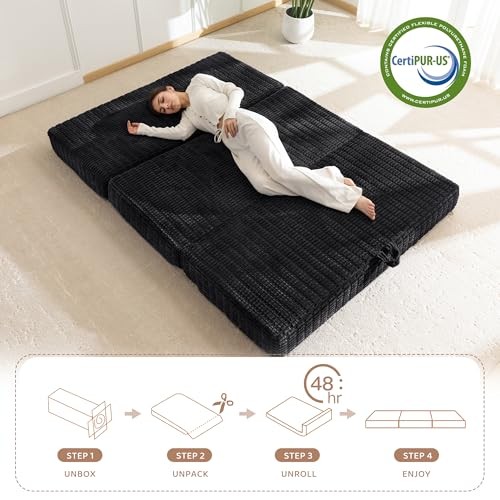 Memory Foam Tri-Folding Mattress, 6 Inch Gel Folding Mattress Tw” Black