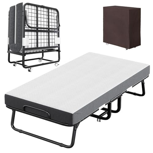 Folding Bed with Mattress and Storage Cover – 75″x38″ Twin Size 38×75 INCH