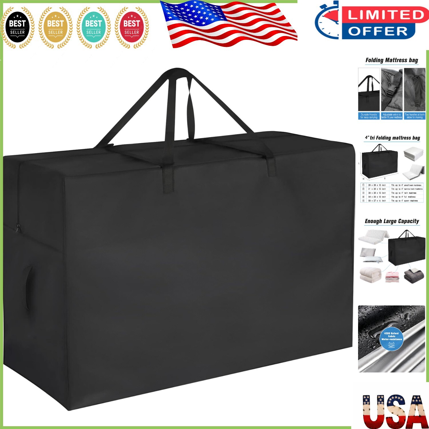 Durable and Lightweight Folding Mattress Storage Bag for All 4″ Full Mattresses