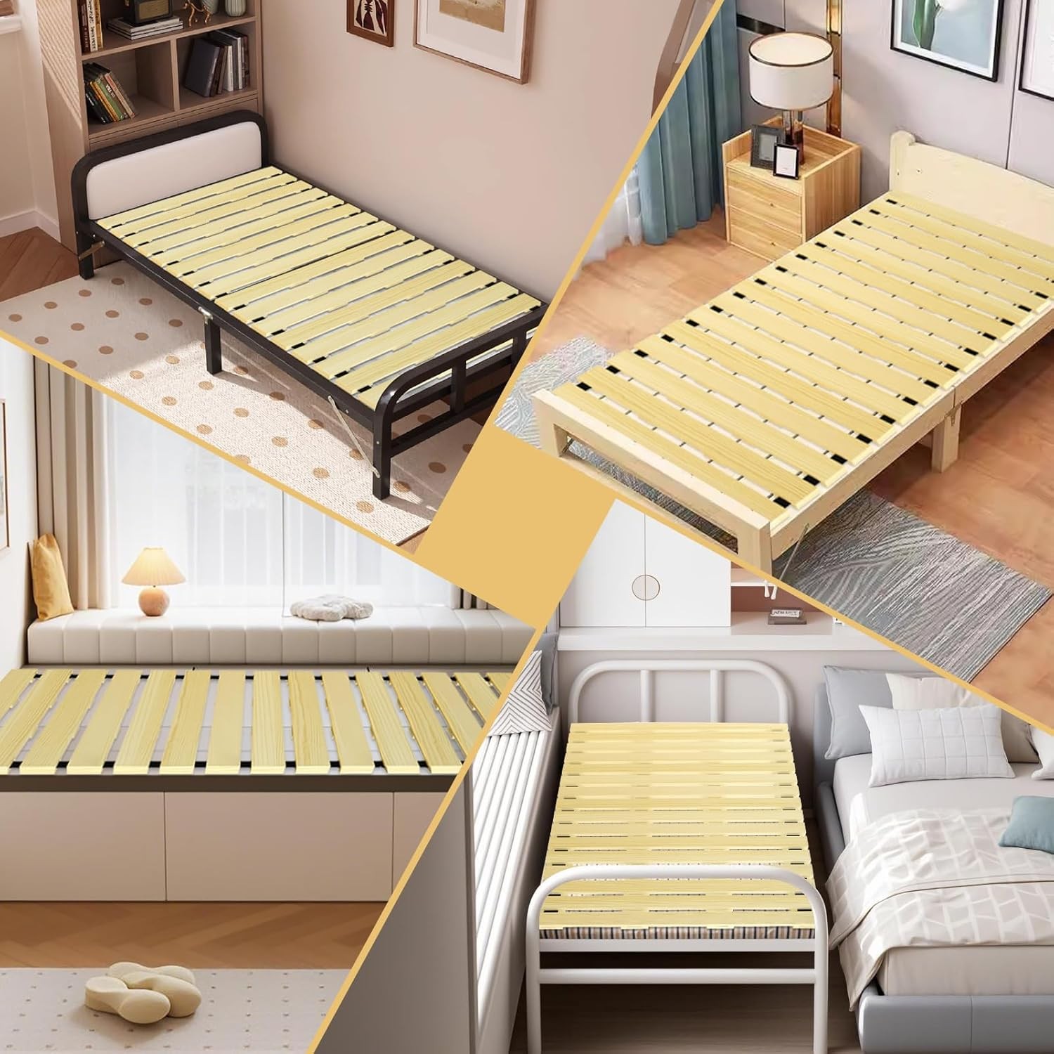 Japanese Tati Mat Floor Bed, Knotl Solid Wood, Roll-Up Slatted, Bed