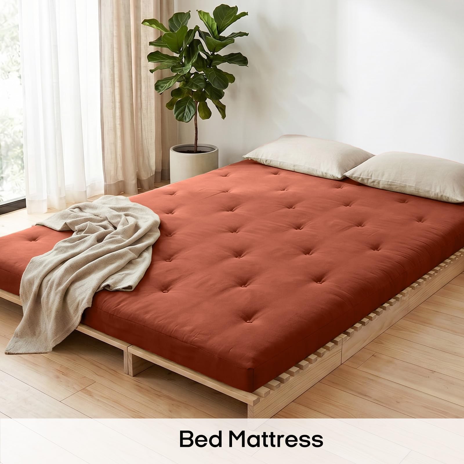 Japanese Floor Futon Mattress Twin Size 75″x 39″, 100% Cotton Cover 4″ Thicke…