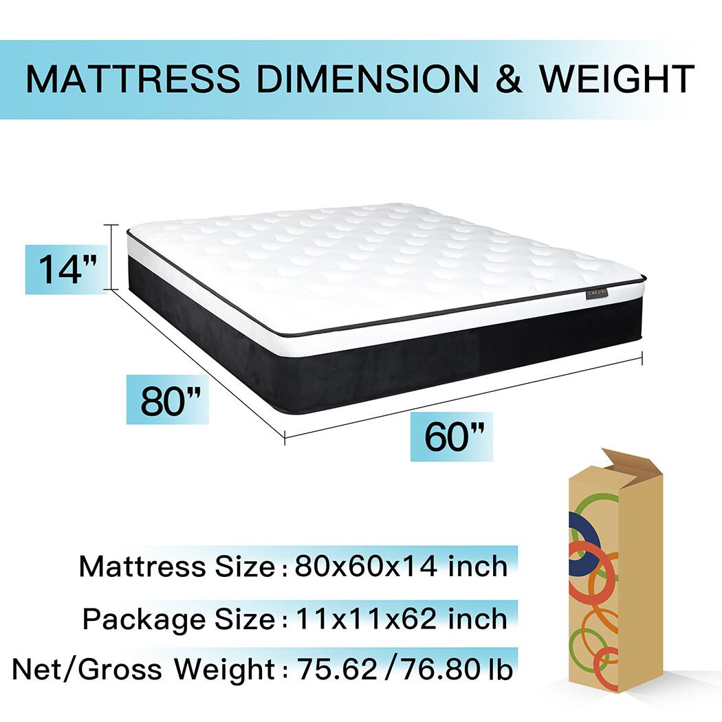 14 Inch Queen Size Mattress Hybrid Memory Foam Pocket Spring Mattress in A Box
