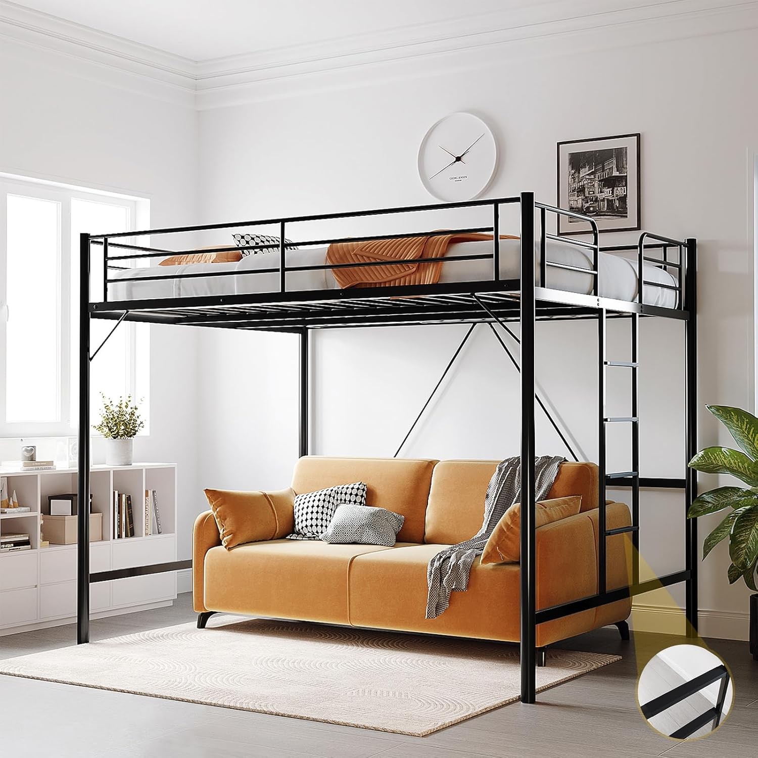 Queen Loft Bed with Flat Rungs for Adults, Kids and Young Teens, No