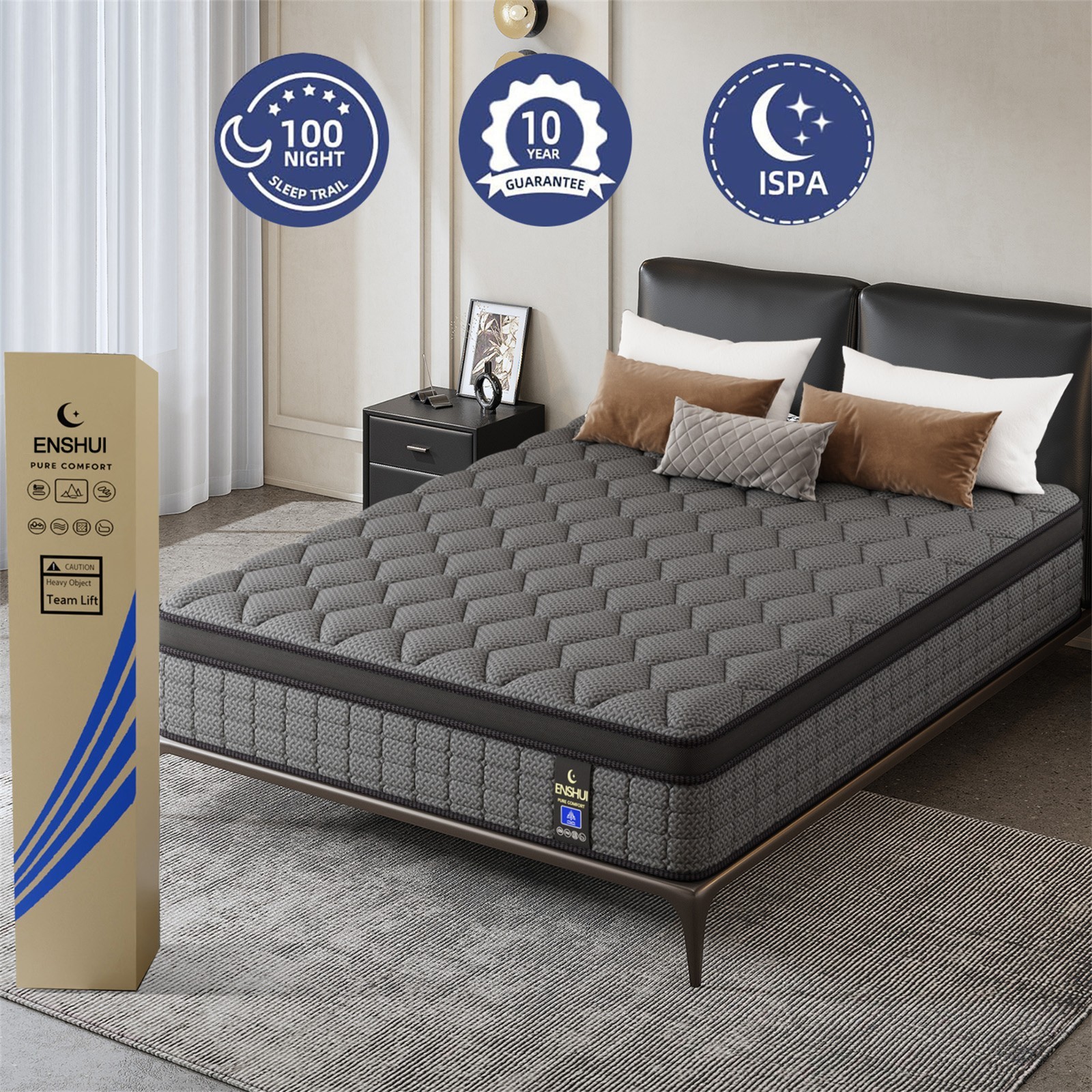 ENSHUI 12/14 Inch Cooling Hybrid Mattress – Medium Firm, Gel Memory Foam, Pocket