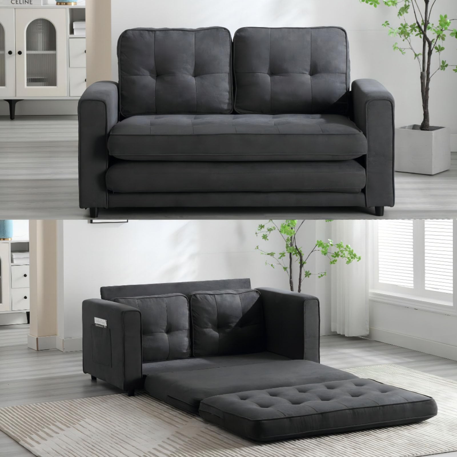 MWrouqfur Folding Futon Sleeper Sofa with Pull Out Couch Bed,Modern Black
