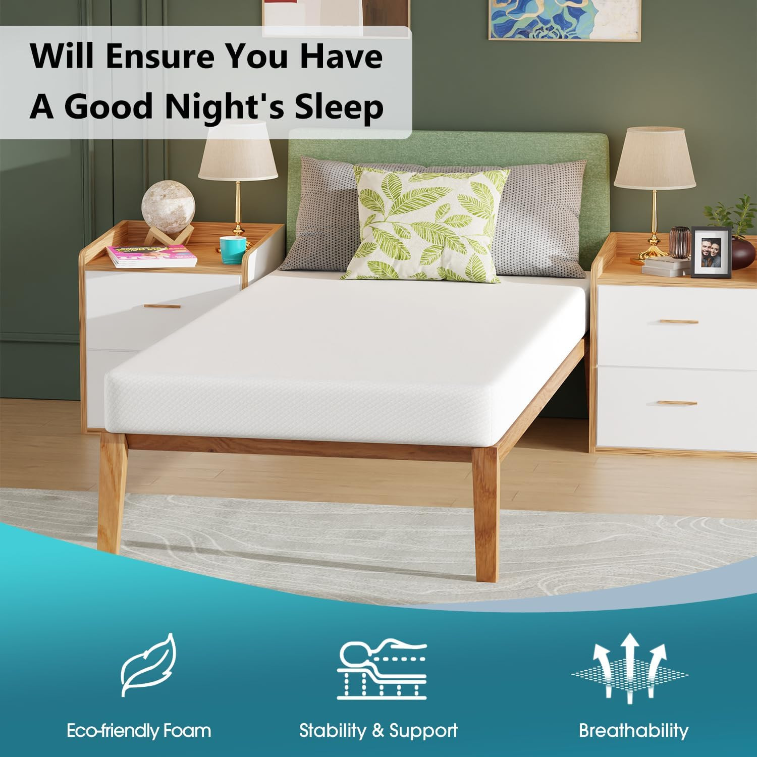 | 6 Inch Twin XL Mattress | Gel Memory Foam | Medium Firm Feel | White | Bed in