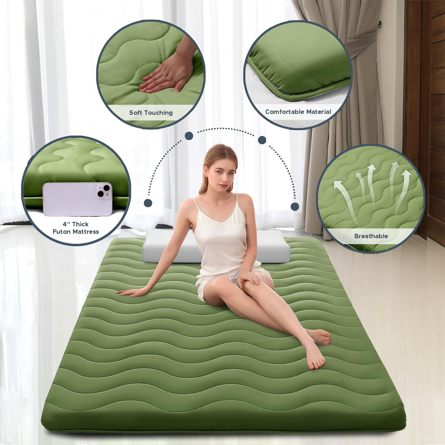 Japanese Floor Mattress, 100 High Density Comfortable Foam, 4 Thicken Foldabl…