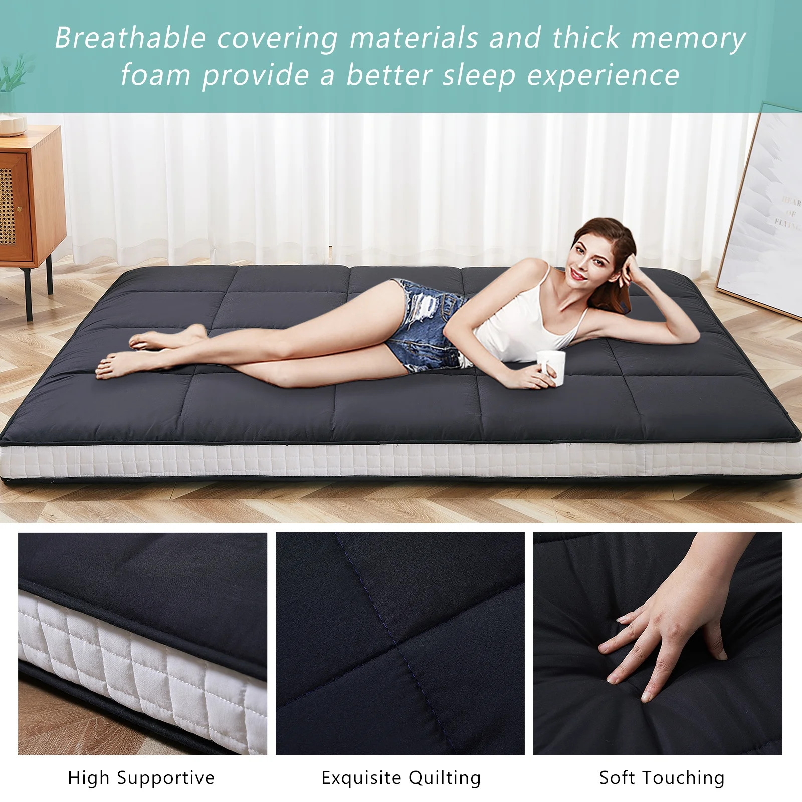 Floor Futon Mattress Thick Sleeping Pad Full Size (80*54*4In)