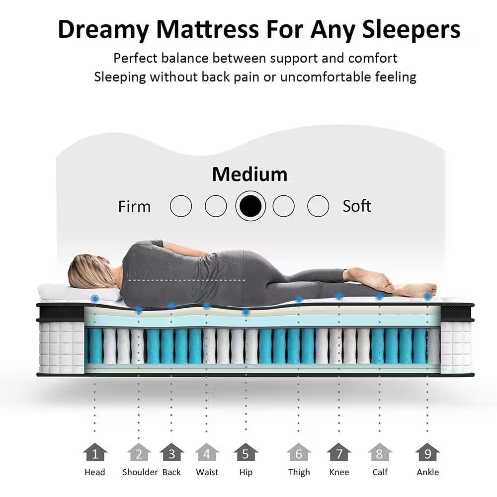 12 In. Medium Gel Memory Foam Hybrid Pocket Spring Pillow Top Full XL Mattress