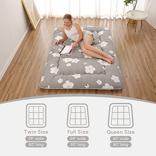 Japanese Floor Mattress, Queen (80″L x 60″W) Grey Cotton ( 4″th + Dust Cover ）