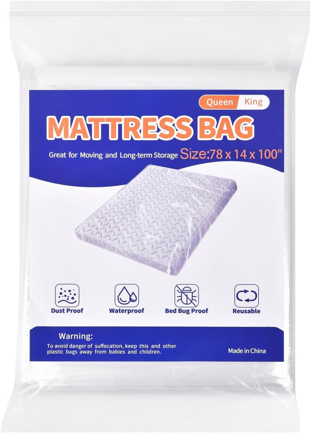Queen and King Size Mattress Protector Bag – Easy Pull-On Closure, 1 Pack