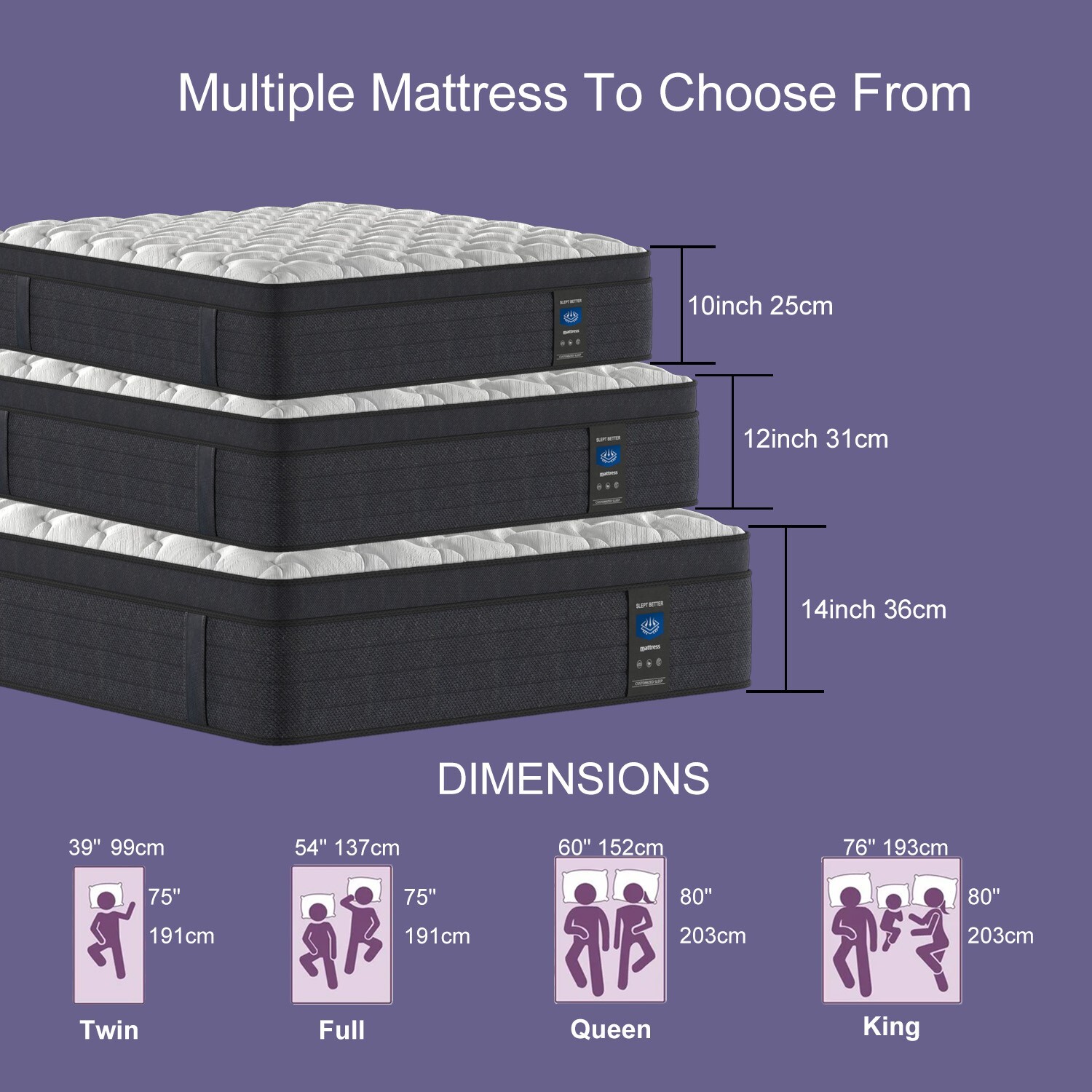 MRH 12-Inch Gel Memory Foam Mattress Twin Full Queen King Hybrid Mattress white