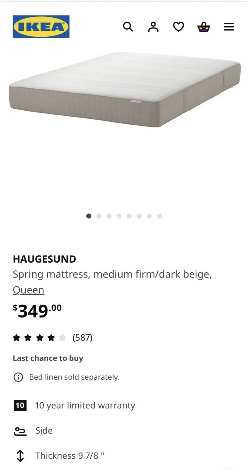 HAUGESUND Spring mattress, medium firm/dark beige, Queen IKEA – Gently Used