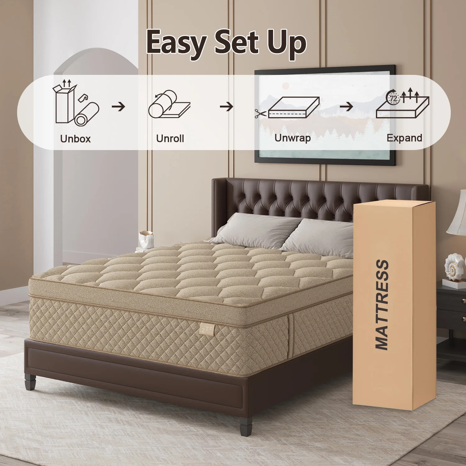 Duchessz 14inch Queen Mattress in a Box Gel Memory Foam Medium Firm Euro Top Hyb