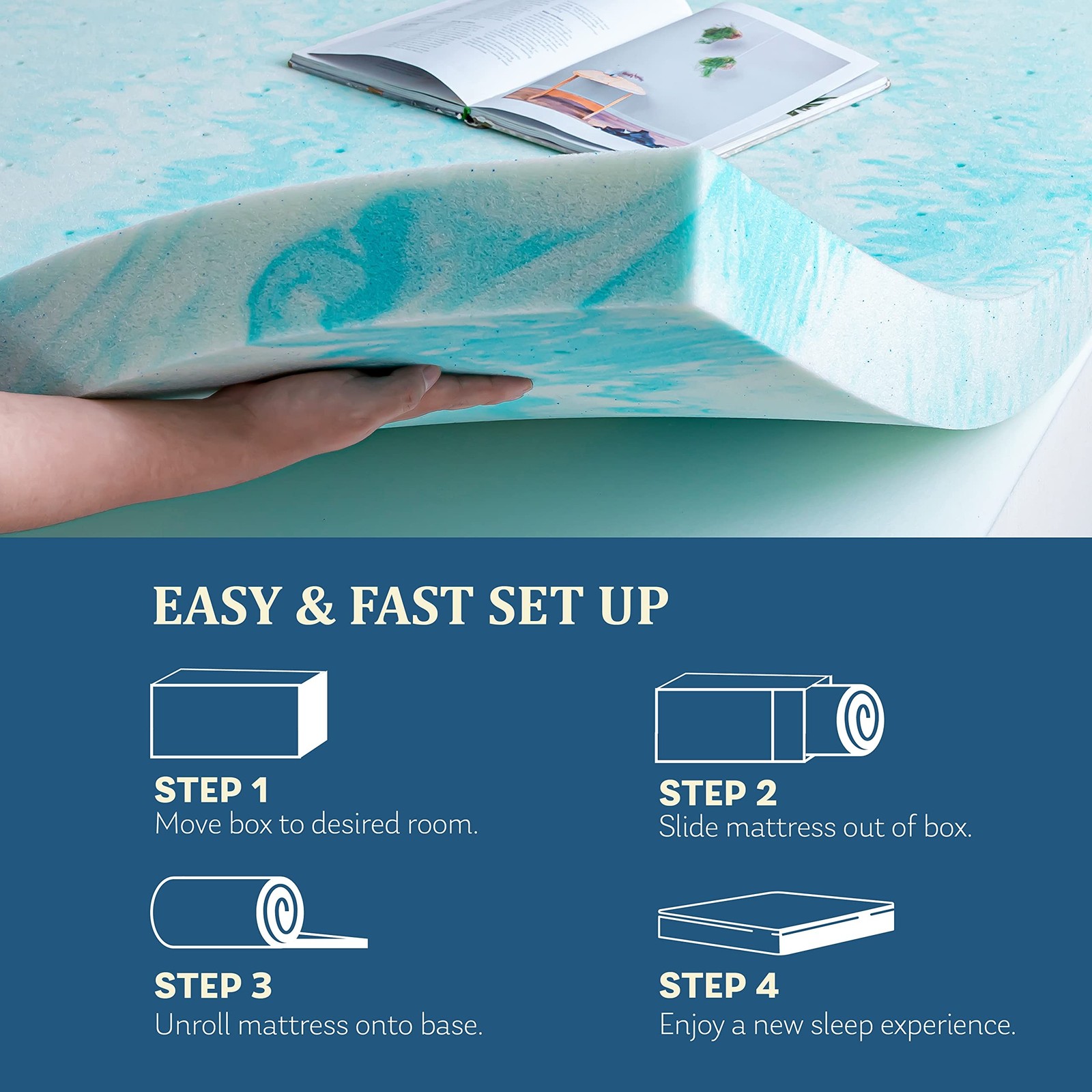 EGO Topper 4in Queen Memory Foam Mattress Topper Gel CertiPUR-US Medium