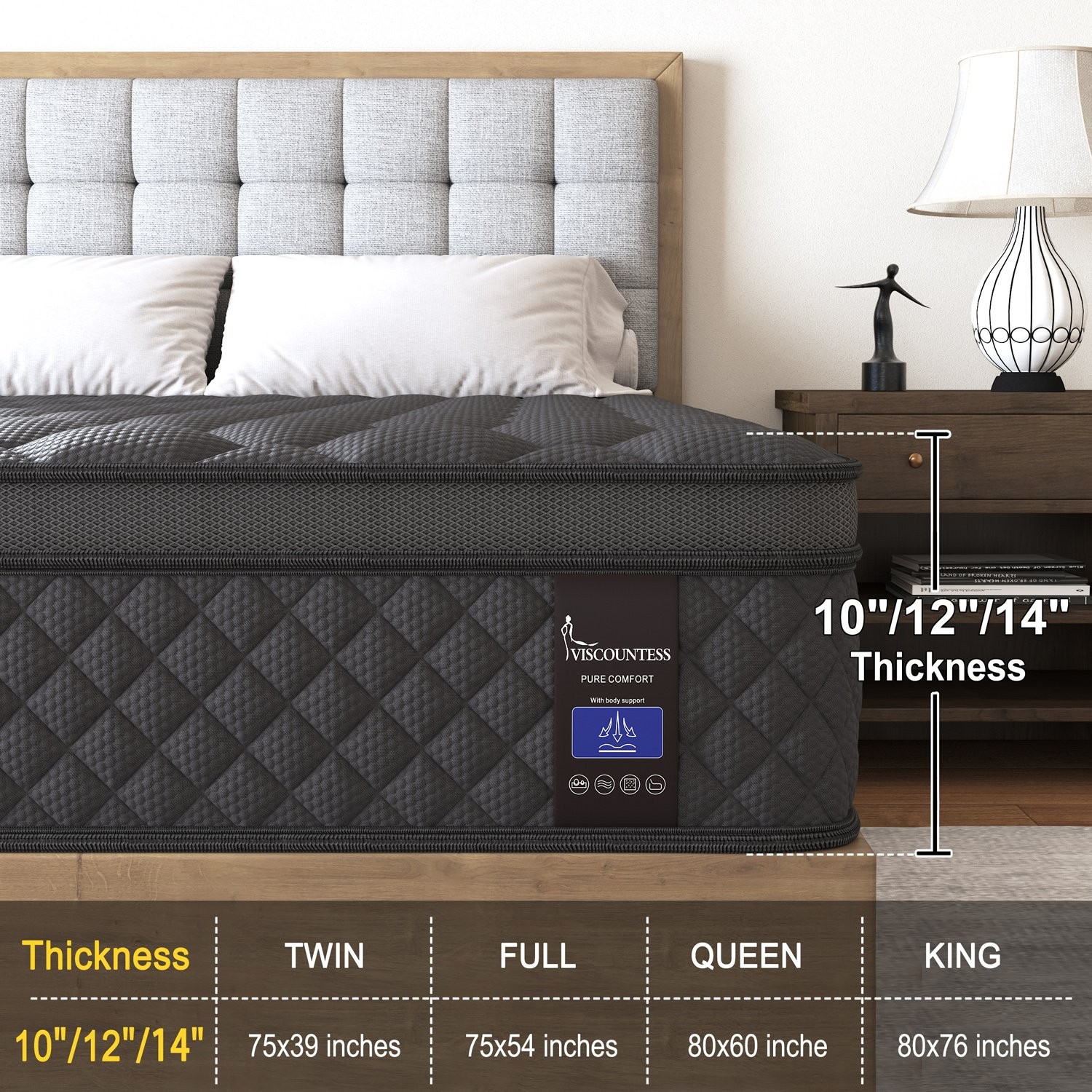 10″ 12″ 14″Gel Memory Foam Hybrid Spring Mattress Twin Full Queen King in A Box