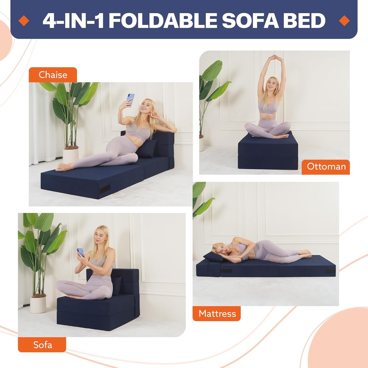 Folding Sofa Bed, 4 in 1 Convertible Fold Out Single Chair Bed with